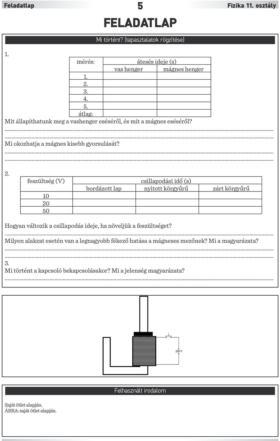 feszültség (V) 10 20 50 csillapodási idő (s) bordázott lap nyitott körgyűrű zárt körgyűrű Hogyan változik a csillapodás ideje, ha növeljük a feszültséget?