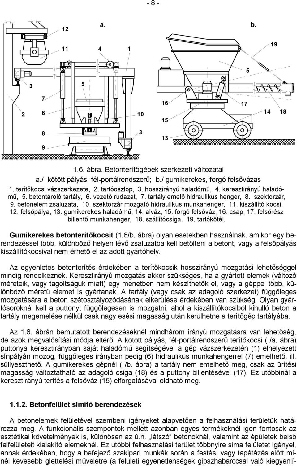 szektorzár mozgató hidraulikus munkahenger,. kiszállító kocsi, 2. felsőpálya,. gumikerekes haladómű,. alváz,. forgó felsőváz,. csap,. felsőrész billentő munkahenger,. szállítócsiga,. tartókötél.