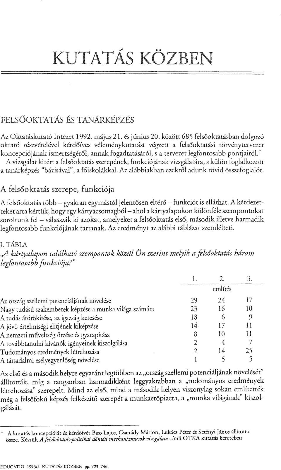 legfontosabb pontjaitólt A vizsgálat kitért a felsőoktatás szerepének, funkciójának vizsgálatára, s külön foglalkorott a tanárképzés "bázisával", a főiskolákkal.