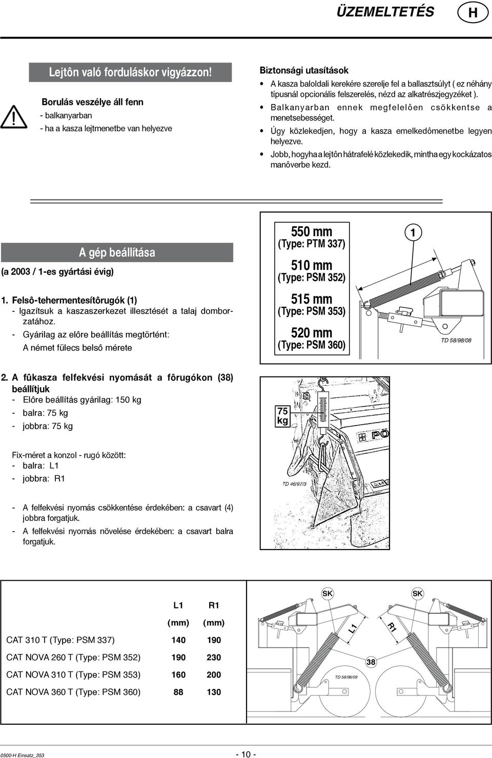 felszerelés, nézd az alkatrészjegyzéket ). B a l k a n y a r b a n e n n e k m e g f e l e l ô e n c s ö k k e n t s e a menetsebességet. Úgy közlekedjen, hogy a kasza emelkedômenetbe legyen helyezve.