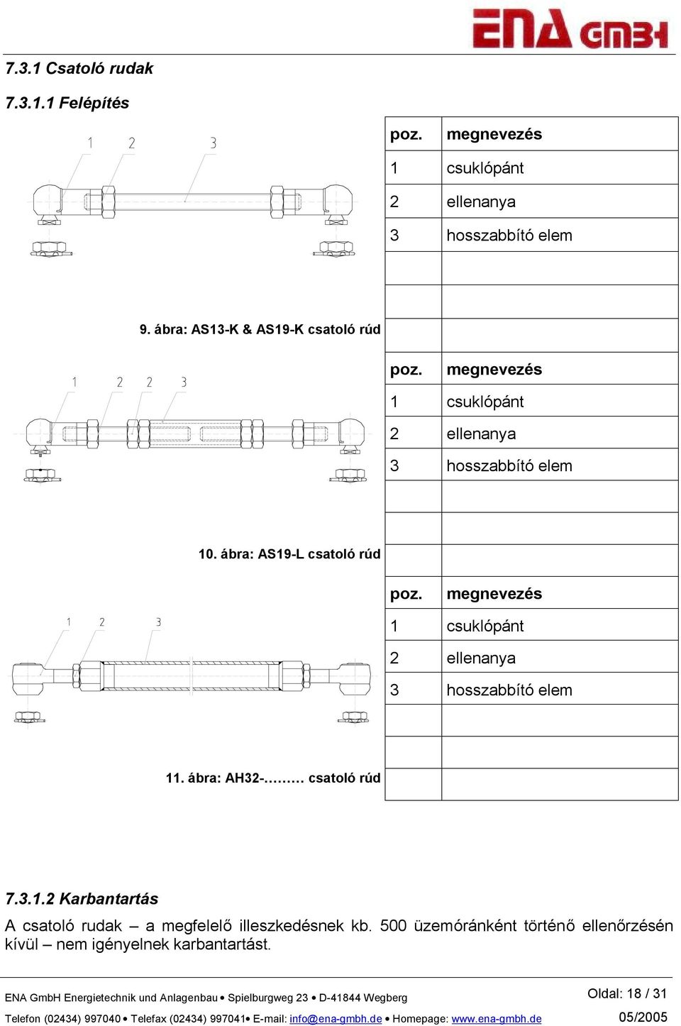 ábra: AS19-L csatoló rúd poz. megnevezés 1 csuklópánt 2 ellenanya 3 hosszabbító elem 11. ábra: AH32- csatoló rúd 7.3.1.2 Karbantartás A csatoló rudak a megfelelő illeszkedésnek kb.