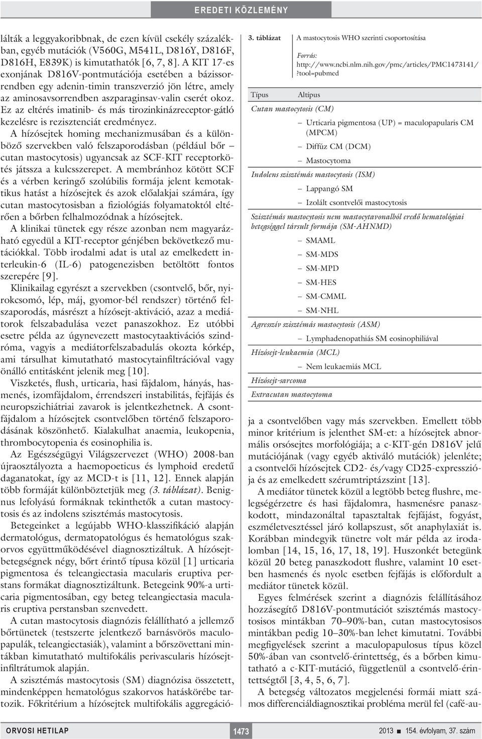 mastocytosis Szisztémás mastocytosis nem mastocytavonalból eredő hematológiai betegséggel társult formája (SM-AHNMD) SMAML SM-MDS SM-MPD SM-HES SM-CMML SM-NHL Agresszív szisztémás mastocytosis (ASM)