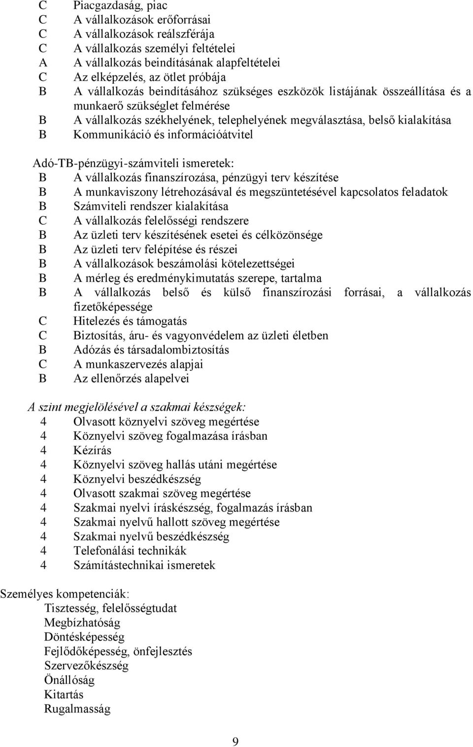 dó-t-pénzügyi-számviteli ismeretek: vállalkozás finanszírozása, pénzügyi terv készítése munkaviszony létrehozásával és megszüntetésével kapcsolatos feladatok Számviteli rendszer kialakítása C