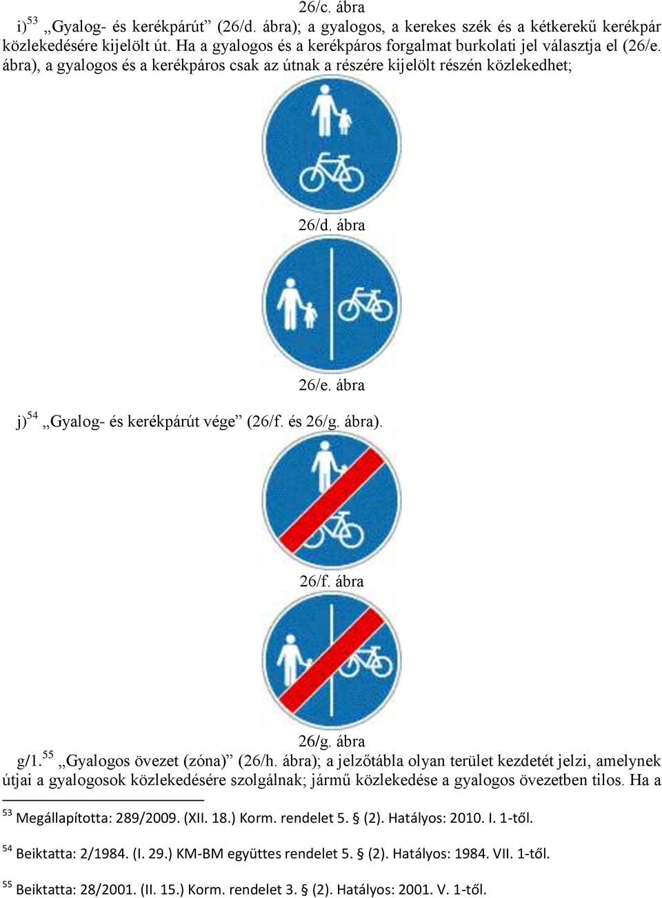 ábra j) 54 Gyalog- és kerékpárút vége (26/f. és 26/g. ábra). 26/f. ábra 26/g. ábra g/1. 55 Gyalogos övezet (zóna) (26/h.