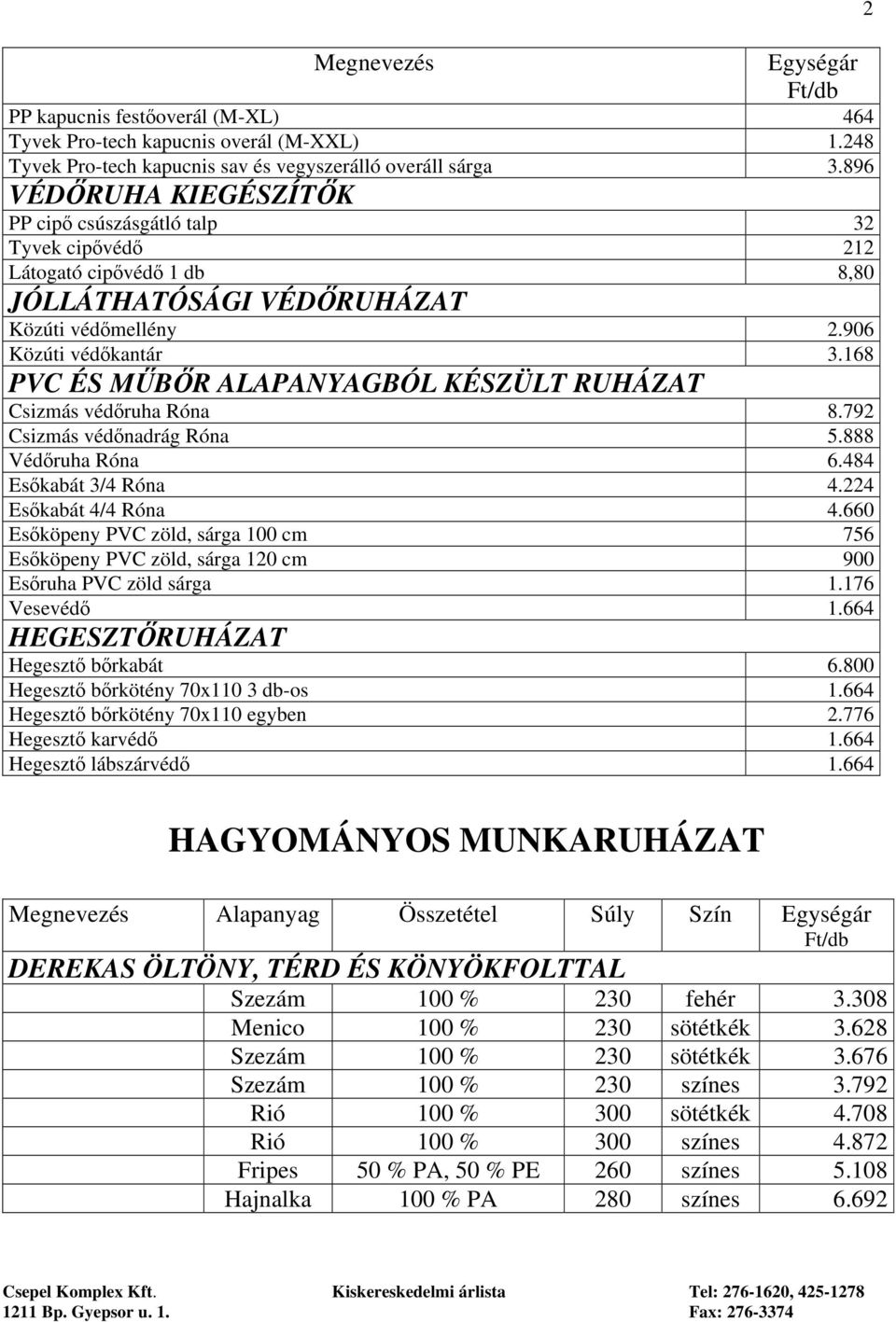 168 PVC ÉS MŰBŐR ALAPANYAGBÓL KÉSZÜLT RUHÁZAT Csizmás védőruha Róna 8.792 Csizmás védőnadrág Róna 5.888 Védőruha Róna 6.484 Esőkabát 3/4 Róna 4.224 Esőkabát 4/4 Róna 4.