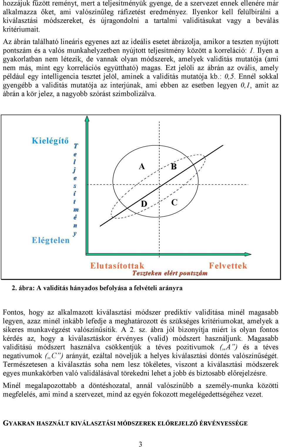 Az ábrán található lináris gyns azt az idális stt ábrázolja, amikor a tsztn nyújtott pontszám és a valós munkahlyztbn nyújtott tljsítmény között a korrláció: 1.