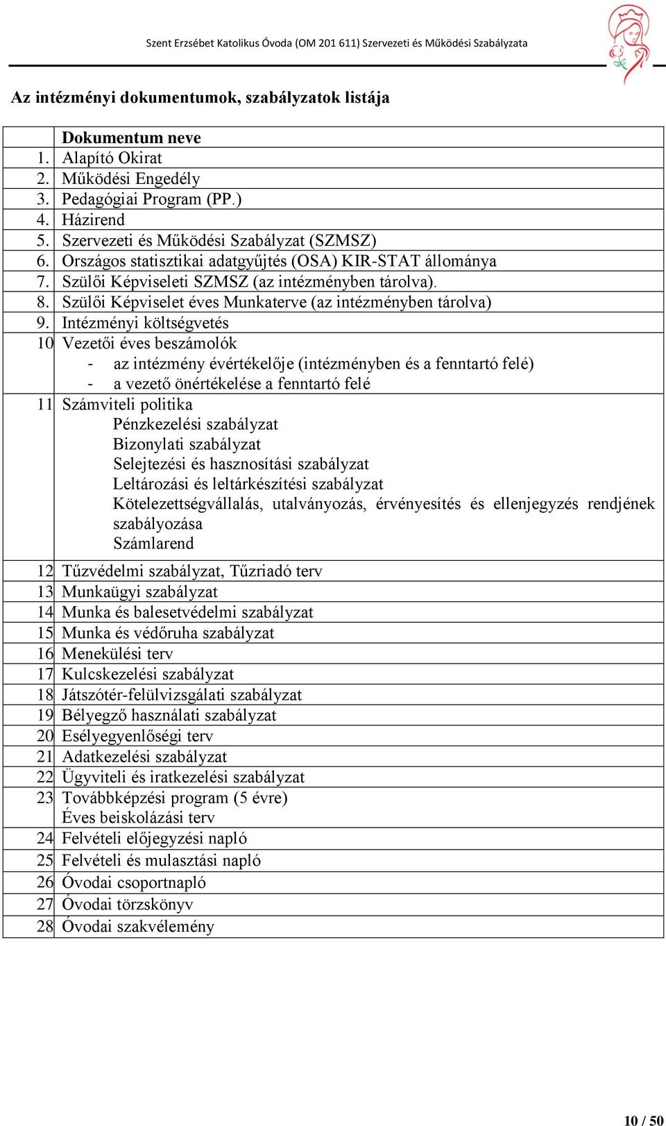 Intézményi költségvetés 10. Vezetői éves beszámolók - az intézmény évértékelője (intézményben és a fenntartó felé) - a vezető önértékelése a fenntartó felé 11.