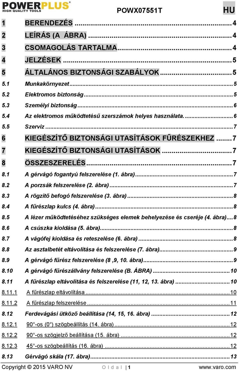 ÖSSZESZERELÉS... 7 8.1 A gérvágó fogantyú felszerelése (1. ábra)... 7 8.2 A porzsák felszerelése (2. ábra)... 7 8.3 A rögzítő befogó felszerelése (3. ábra)... 8 8.