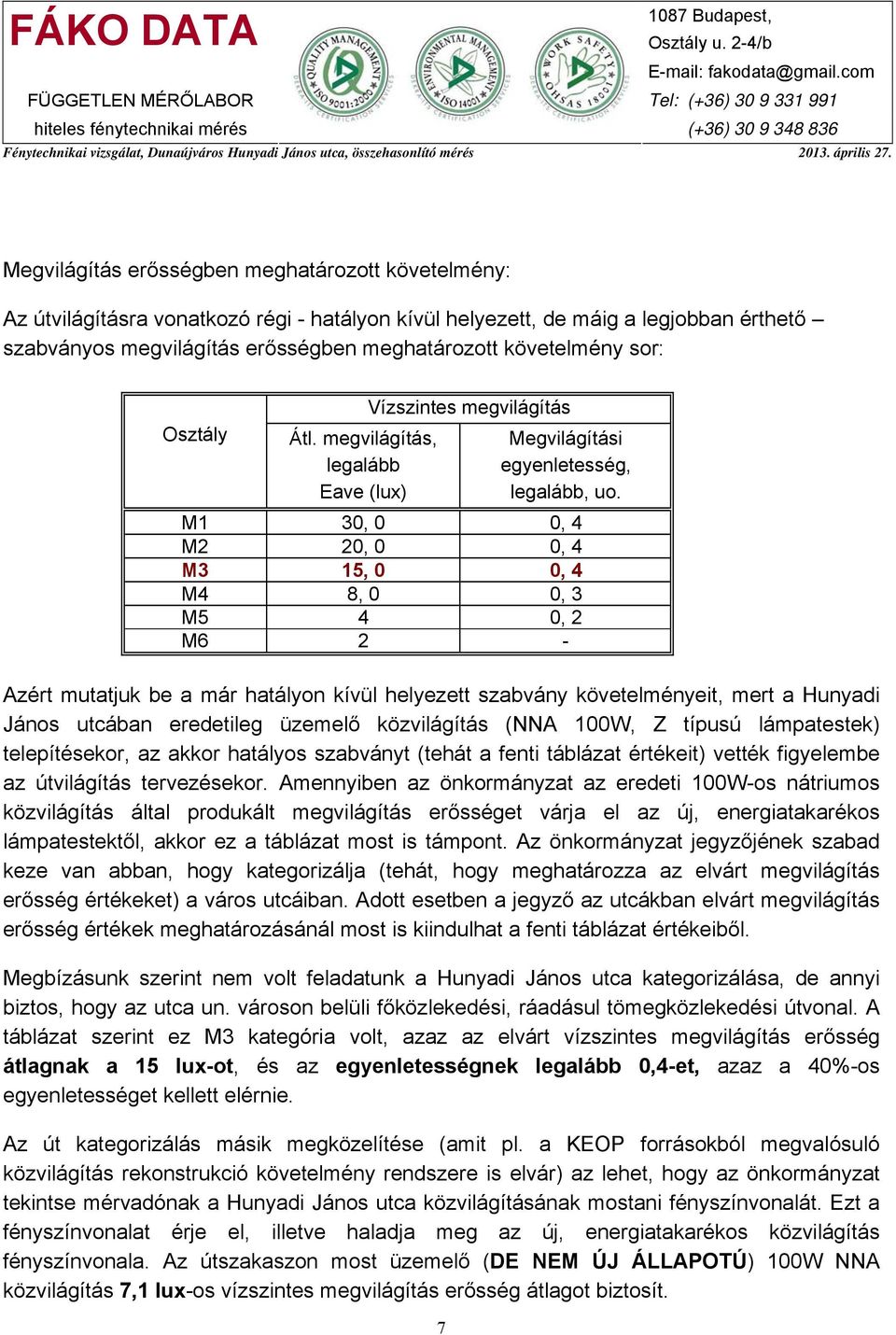 M1 30, 0 0, 4 M2 20, 0 0, 4 M3 15, 0 0, 4 M4 8, 0 0, 3 M5 4 0, 2 M6 2 - Azért mutatjuk be a már hatályon kívül helyezett szabvány követelményeit, mert a Hunyadi János utcában eredetileg üzemelő