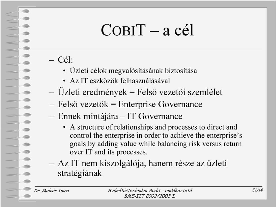 and processes to direct and control the enterprise in order to achieve the enterprise s goals by adding value while