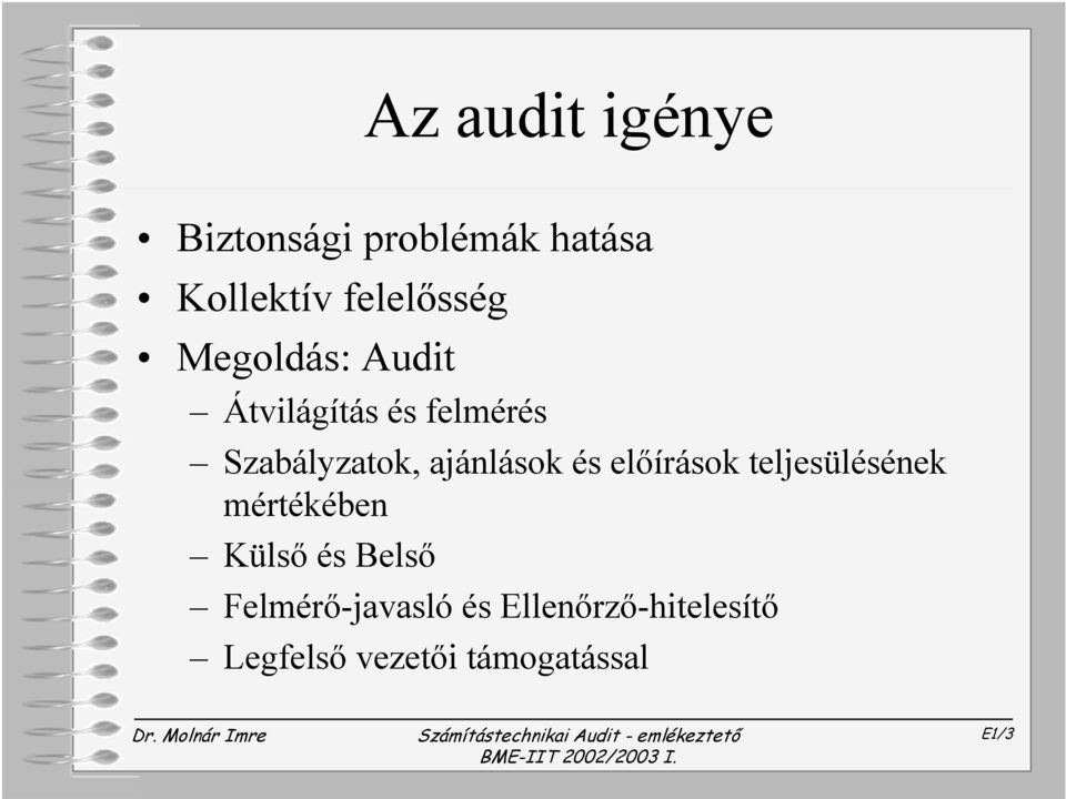 és előírások teljesülésének mértékében Külső és Belső