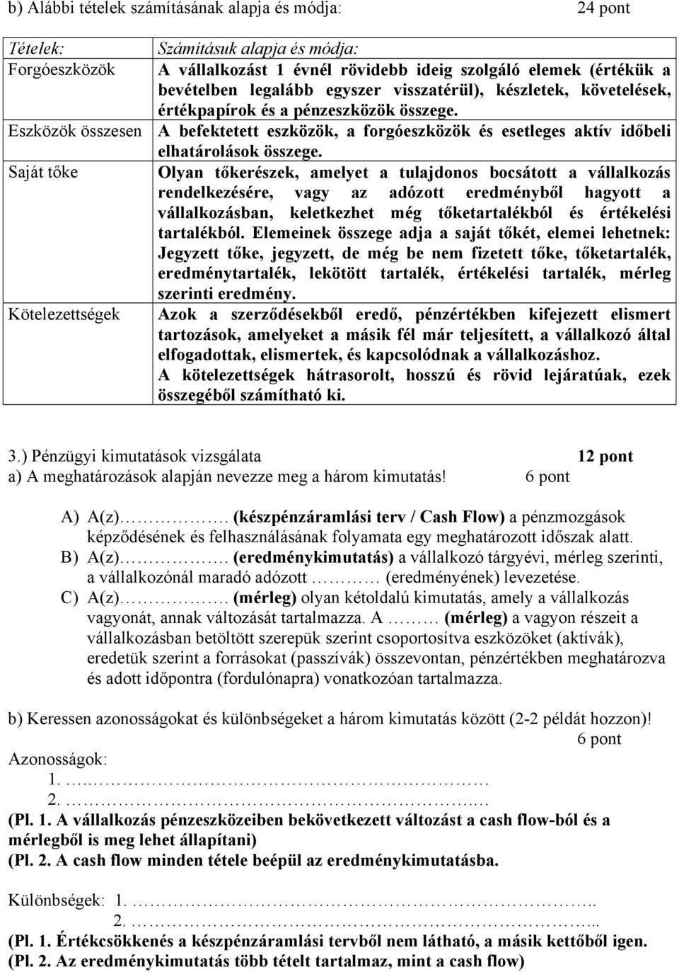 Saját tőke Olyan tőkerészek, amelyet a tulajdonos bocsátott a vállalkozás rendelkezésére, vagy az adózott eredményből hagyott a vállalkozásban, keletkezhet még tőketartalékból és értékelési