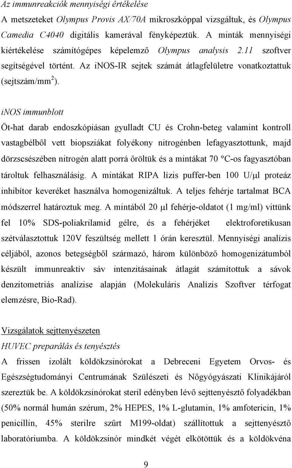 inos immunblott Öt-hat darab endoszkópiásan gyulladt CU és Crohn-beteg valamint kontroll vastagbélb l vett biopsziákat folyékony nitrogénben lefagyasztottunk, majd dörzscsészében nitrogén alatt porrá