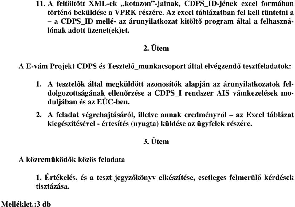 Ütem A E-vám Projekt CDPS és Tesztelı_munkacsoport által elvégzendı tesztfeladatok: 1.