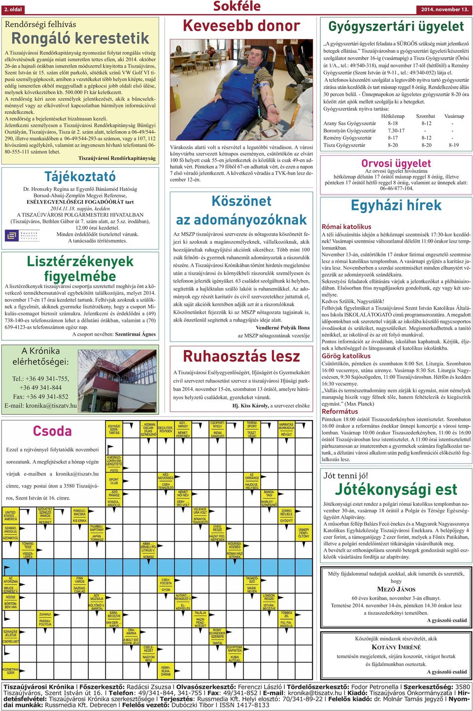 október 26-án a hajnali órákban ismeretlen módszerrel kinyitotta a Tiszaújváros, Szent István út 15.