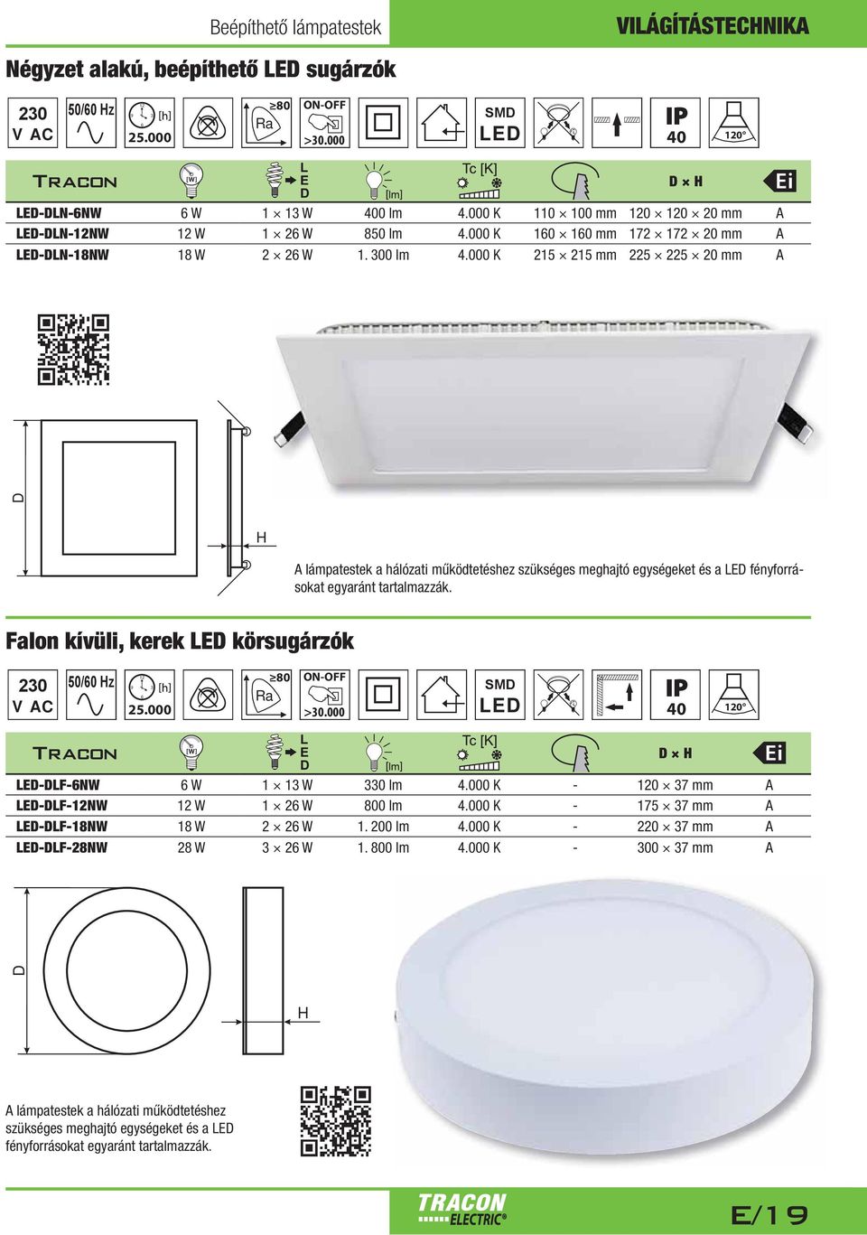 000 K 215 215 mm 225 225 20 mm A A lámpatestek a hálózati működtetéshez szükséges meghajtó egységeket és a E fényforrásokat egyaránt tartalmazzák. Falon kívüli, kerek E körsugárzók 12 9 3 6 25.