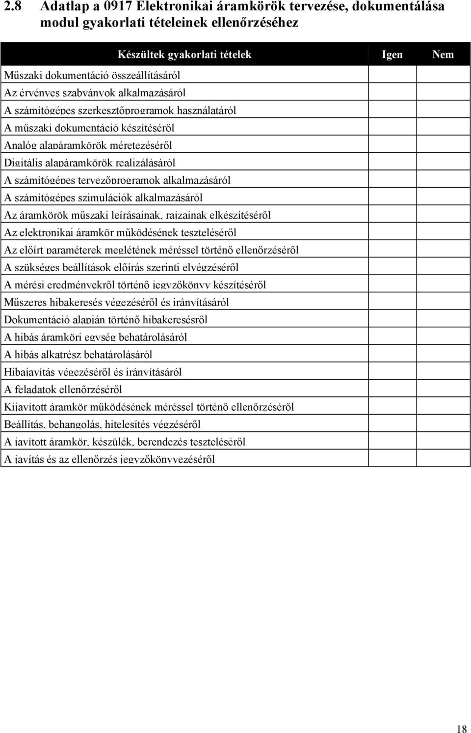 tervezőprogramok alkalmazásáról A számítógépes szimulációk alkalmazásáról Az áramkörök műszaki leírásainak, rajzainak elkészítéséről Az elektronikai áramkör működésének teszteléséről Az előírt