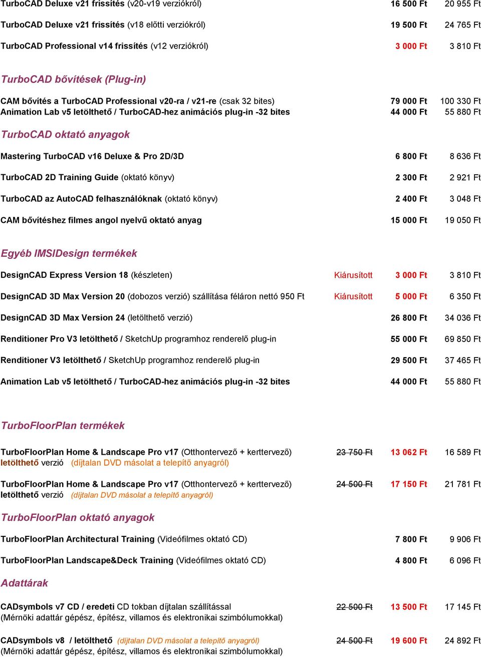 bites 44 000 Ft 55 880 Ft TurboCAD oktató anyagok Mastering TurboCAD v16 Deluxe & Pro 2D/3D 6 800 Ft 8 636 Ft TurboCAD 2D Training Guide (oktató könyv) 2 300 Ft 2 921 Ft TurboCAD az AutoCAD