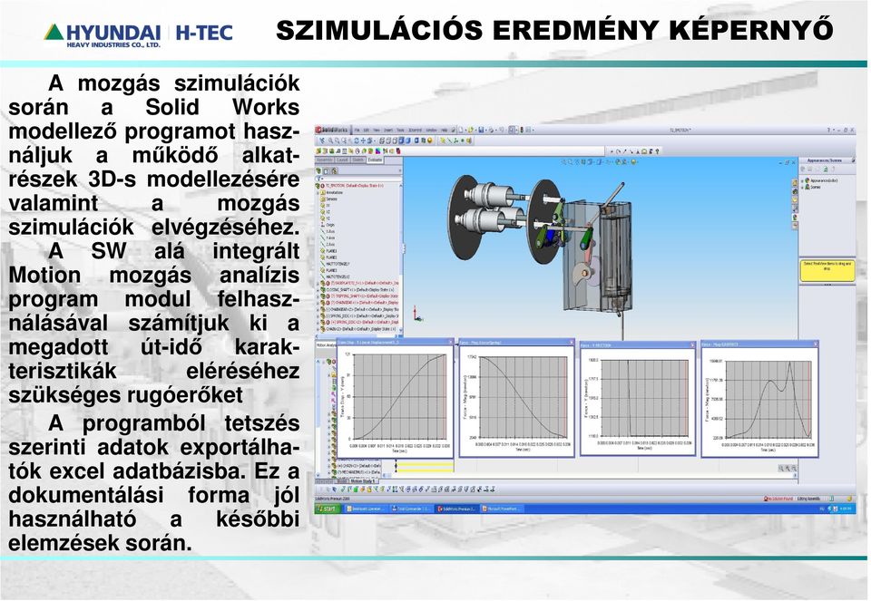 A SW alá integrált Motion mozgás analízis program modul felhasználásával számítjuk ki a megadott út-idő