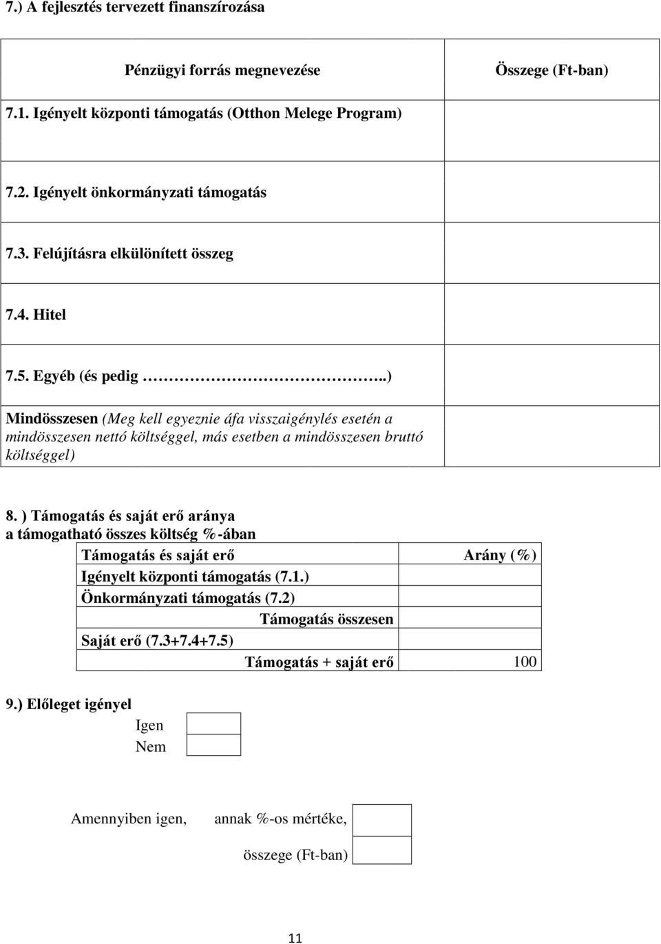 .) Mindösszesen (Meg kell egyeznie áfa visszaigénylés esetén a mindösszesen nettó költséggel, más esetben a mindösszesen bruttó költséggel) 8.