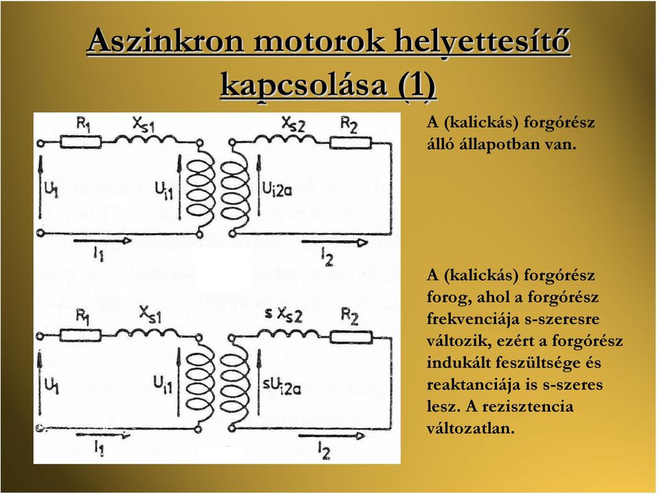 A (kalickás) forgórész forog, ahol a forgórész frekvenciája