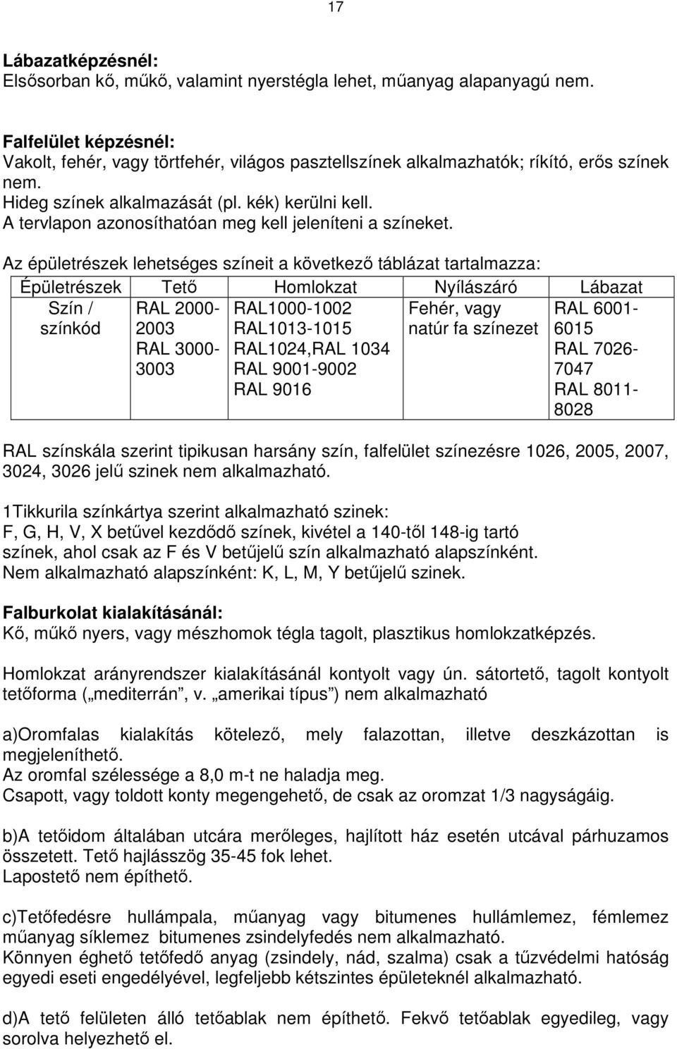 A tervlapon azonosíthatóan meg kell jeleníteni a színeket.