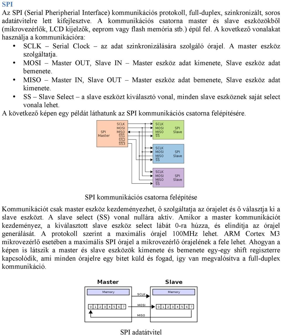 A kovetkező vonalakat használja a kommunikációra: SCLK Serial Clock az adat szinkronizálására szolgáló órajel. A master eszköz szolgáltatja.