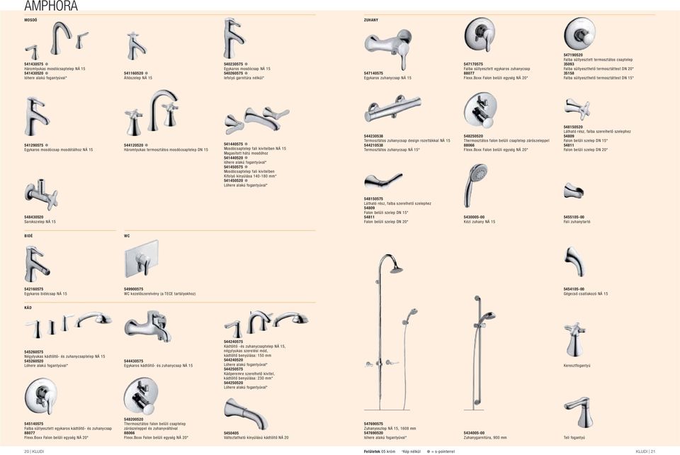 Falba süllyeszthető termosztáttest DN 15* 541290575 Egykaros mosdócsap mosdótálhoz NÁ 15 544120520 Háromlyukas termosztátos mosdócsaptelep DN 15 541440575 Mosdócsaptelep fali kivitelben NÁ 15