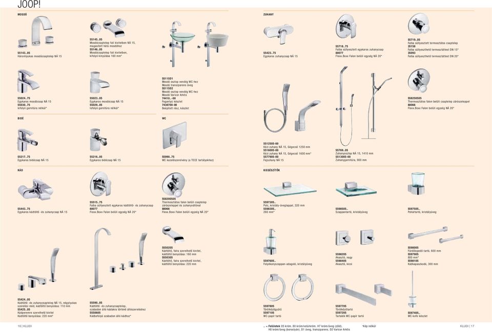 .05 Falba süllyesztett termosztátos csaptelep 35158 Falba süllyeszthető termosztáttest DN 15* 35093 Falba süllyeszthető termosztáttest DN 20* 55024..75 Egykaros mosdócsap NÁ 15 55030.