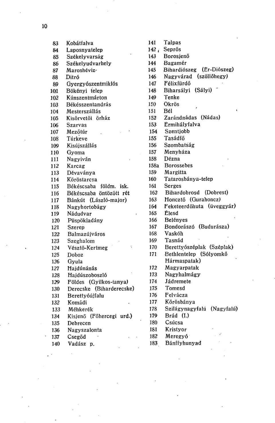 Szentjobb 08 Túrkeve Tasádfő 09 Kisújszállás 6 Szombatság 0 Gyoma 7 Menyháza Nagyiván 8 Dézna Karcag 8a Borossebes Dévaványa 9 Margitta Köröstarcsa 60 Tatarosbánya-telep Békéscsaba földm. isk.