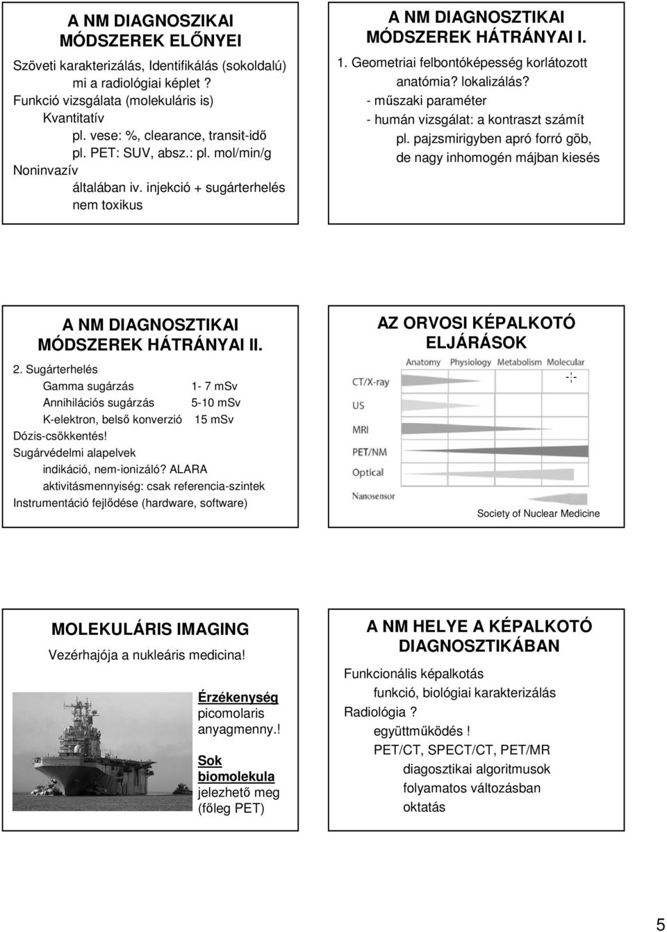 - műszaki paraméter - humán vizsgálat: a kontraszt számít pl. pajzsmirigyben apró forró göb, de nagy inhomogén májban kiesés A NM DIAGNOSZTIKAI MÓDSZEREK HÁTRÁNYAI II. 2.