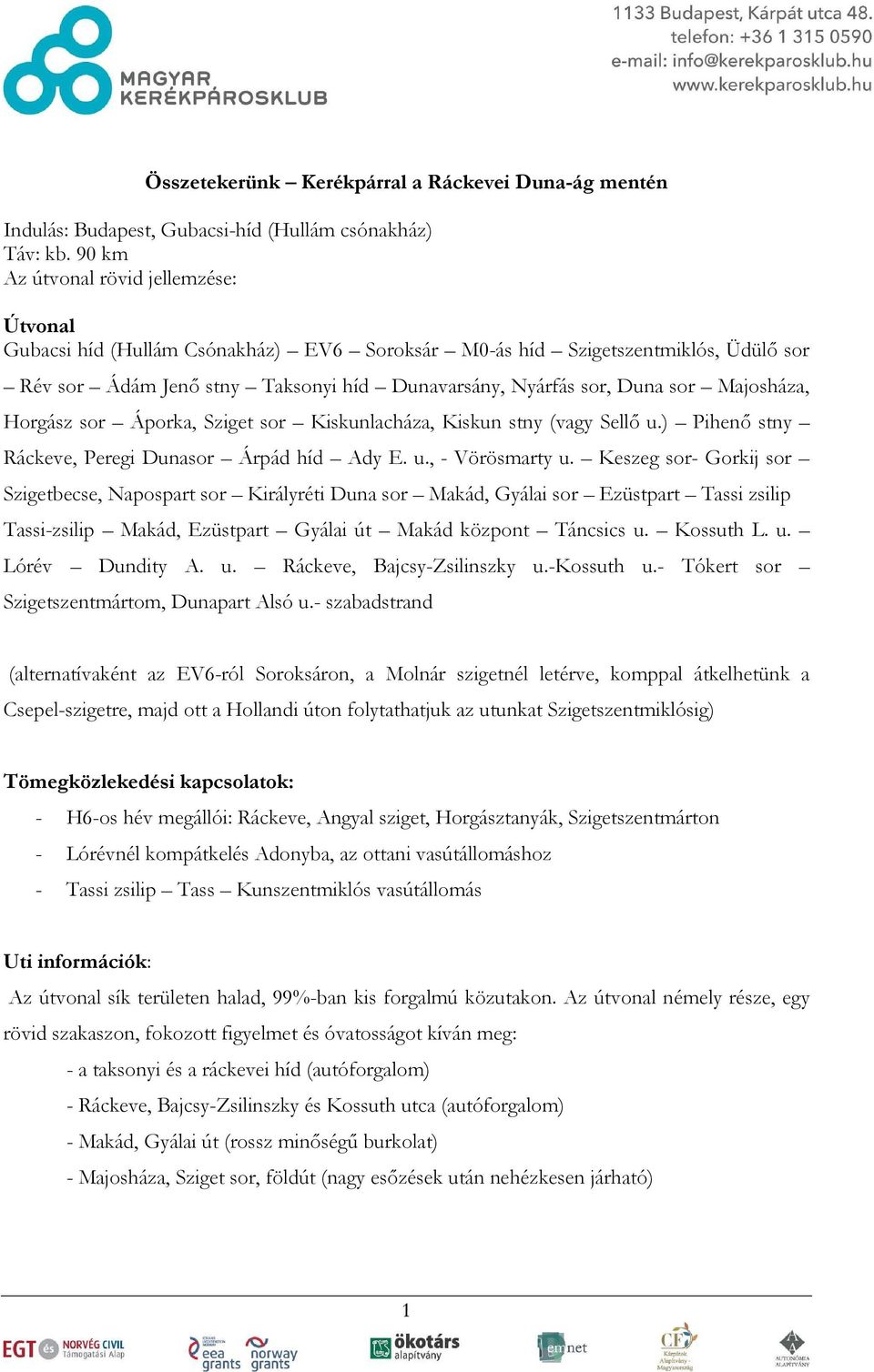 Majosháza, Horgász sor Áporka, Sziget sor Kiskunlacháza, Kiskun stny (vagy Sellő u.) Pihenő stny Ráckeve, Peregi Dunasor Árpád híd Ady E. u., - Vörösmarty u.