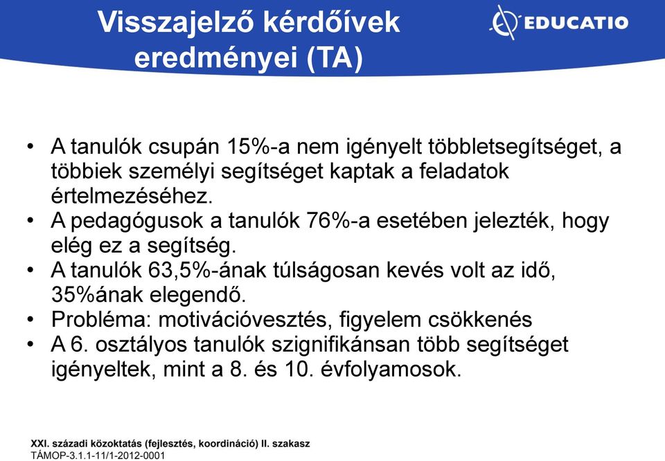 A pedagógusok a tanulók 76%-a esetében jelezték, hogy elég ez a segítség.