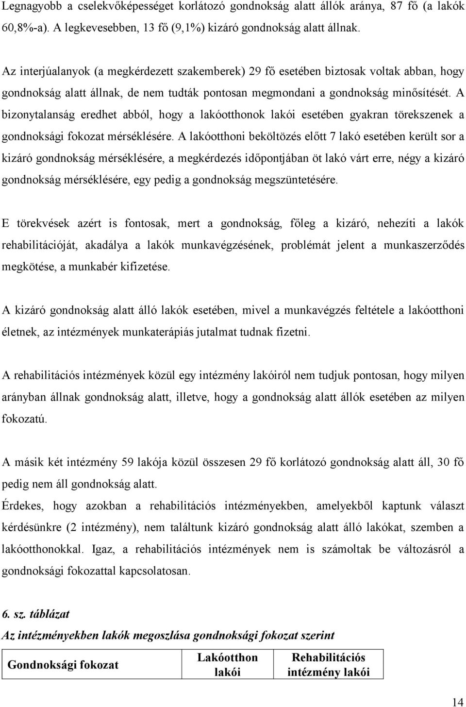 A bizonytalanság eredhet abból, hogy a lakóotthonok lakói esetében gyakran törekszenek a gondnoksági fokozat mérséklésére.