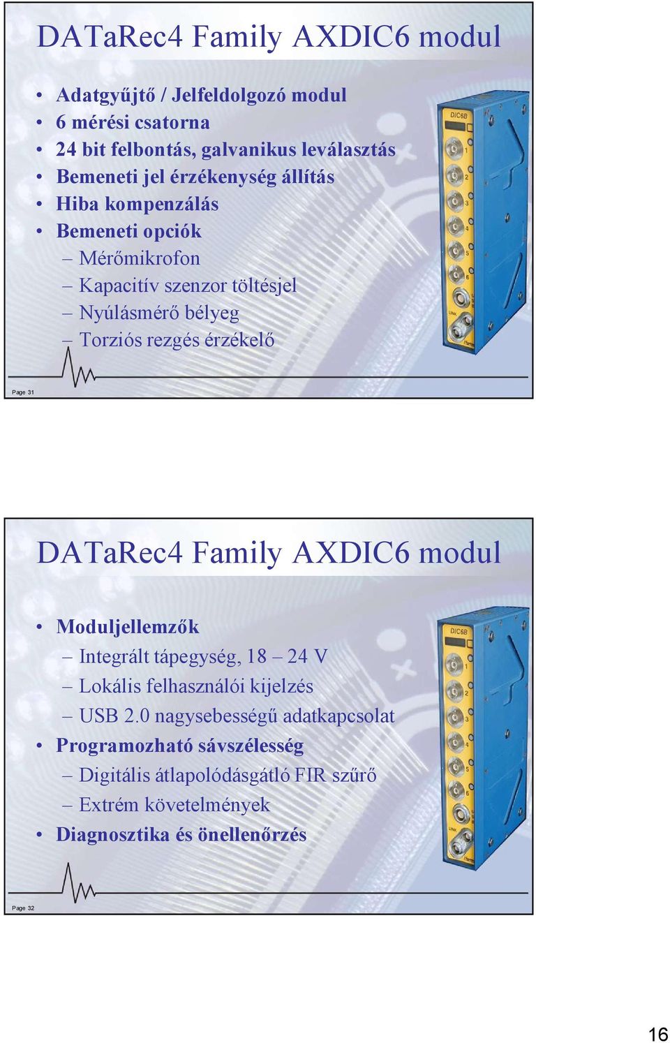 Page 31 DATaRec4 Family AXDIC6 modul Moduljellemzők Integrált tápegység, 18 24 V Lokális felhasználói kijelzés USB 2.