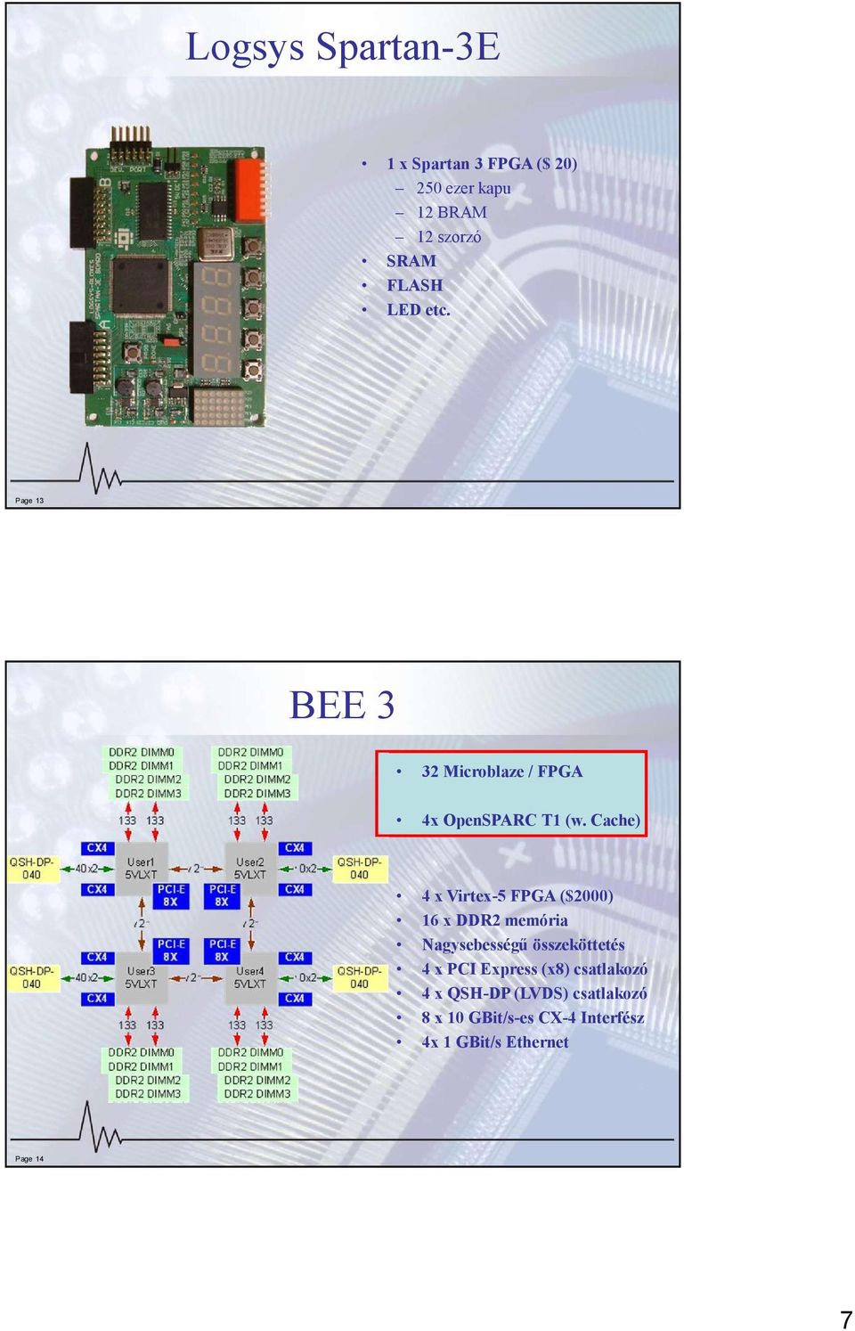 Cache) 4 x Virtex-5 FPGA ($2000) 16 x DDR2 memória Nagysebességű összeköttetés 4 x PCI