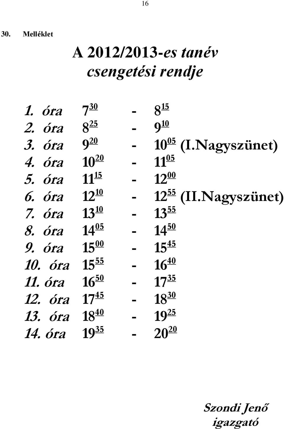 Nagyszünet) 7. óra 13 10-13 55 8. óra 14 05-14 50 9. óra 15 00-15 45 10. óra 15 55-16 40 11.