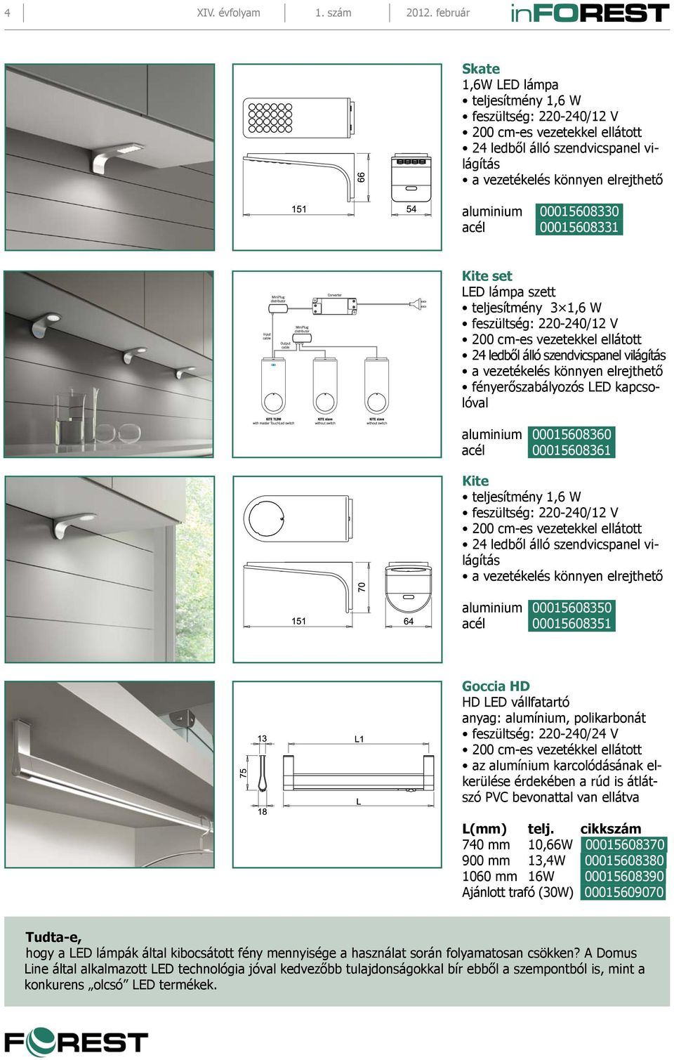 1,6 W 24 ledből álló szendvicspanel világítás a vezetékelés könnyen elrejthető fényerőszabályozós LED kapcsolóval aluminium 00015608360 acél 00015608361 Kite teljesítmény 1,6 W 24 ledből álló