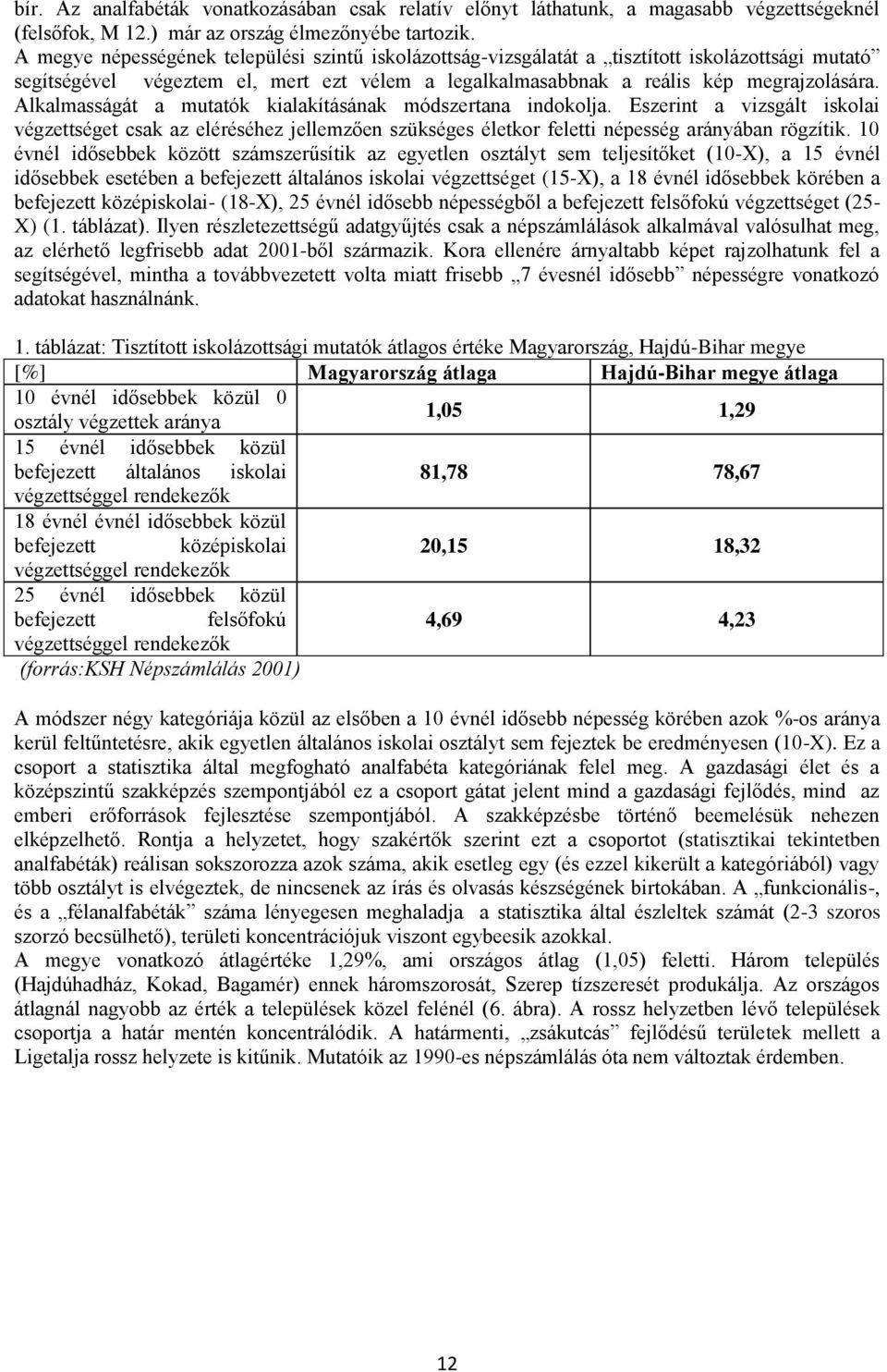 Alkalmasságát a mutatók kialakításának módszertana indokolja. Eszerint a vizsgált iskolai végzettséget csak az eléréséhez jellemzően szükséges életkor feletti népesség arányában rögzítik.