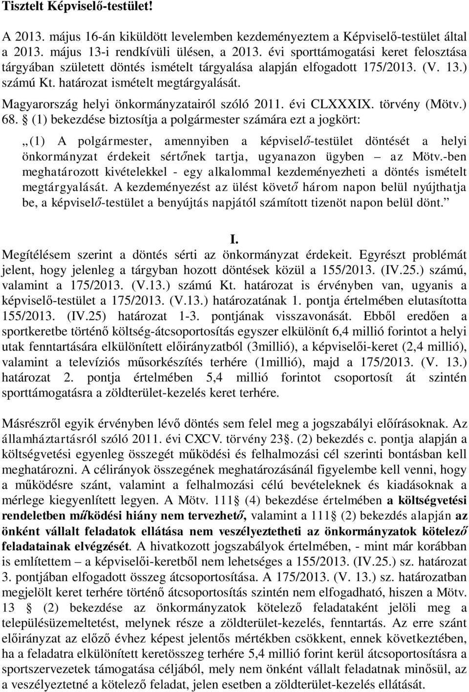 Magyarország helyi önkormányzatairól szóló 2011. évi CLXXXIX. törvény (Mötv.) 68.