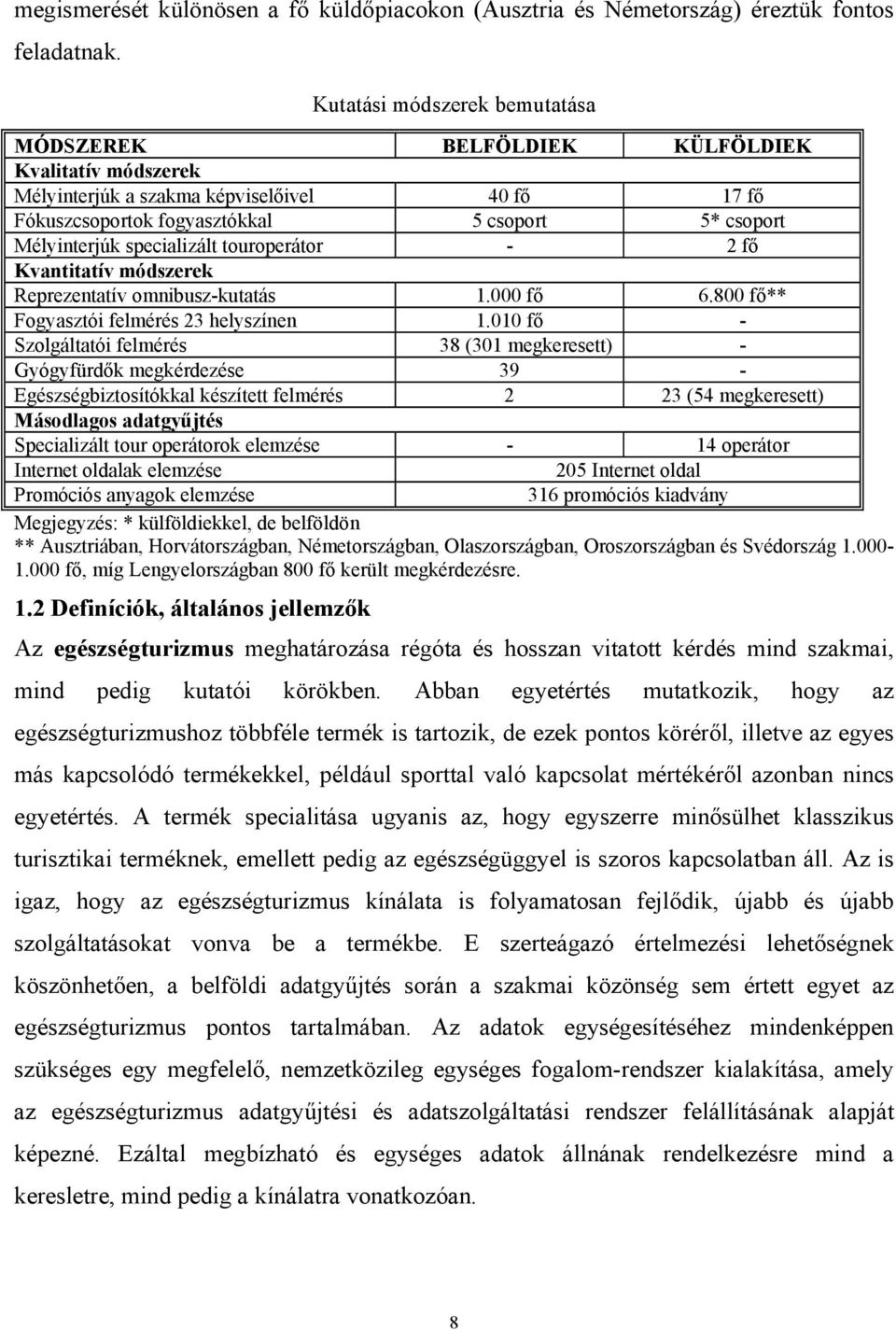 specializált touroperátor - 2 fő Kvantitatív módszerek Reprezentatív omnibusz-kutatás 1.000 fő 6.800 fő** Fogyasztói felmérés 23 helyszínen 1.