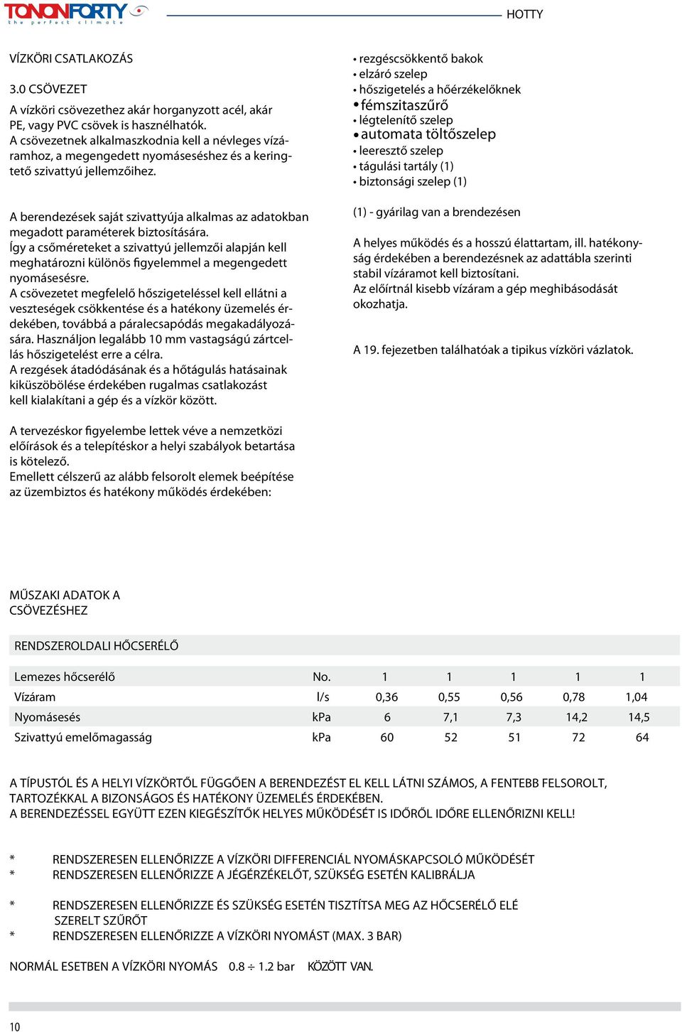 A berendezések saját szivattyúja alkalmas az adatokban megadott paraméterek biztosítására.