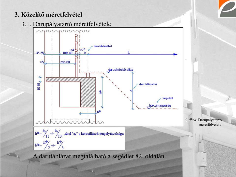 Darupályatartó méretfelvétele A