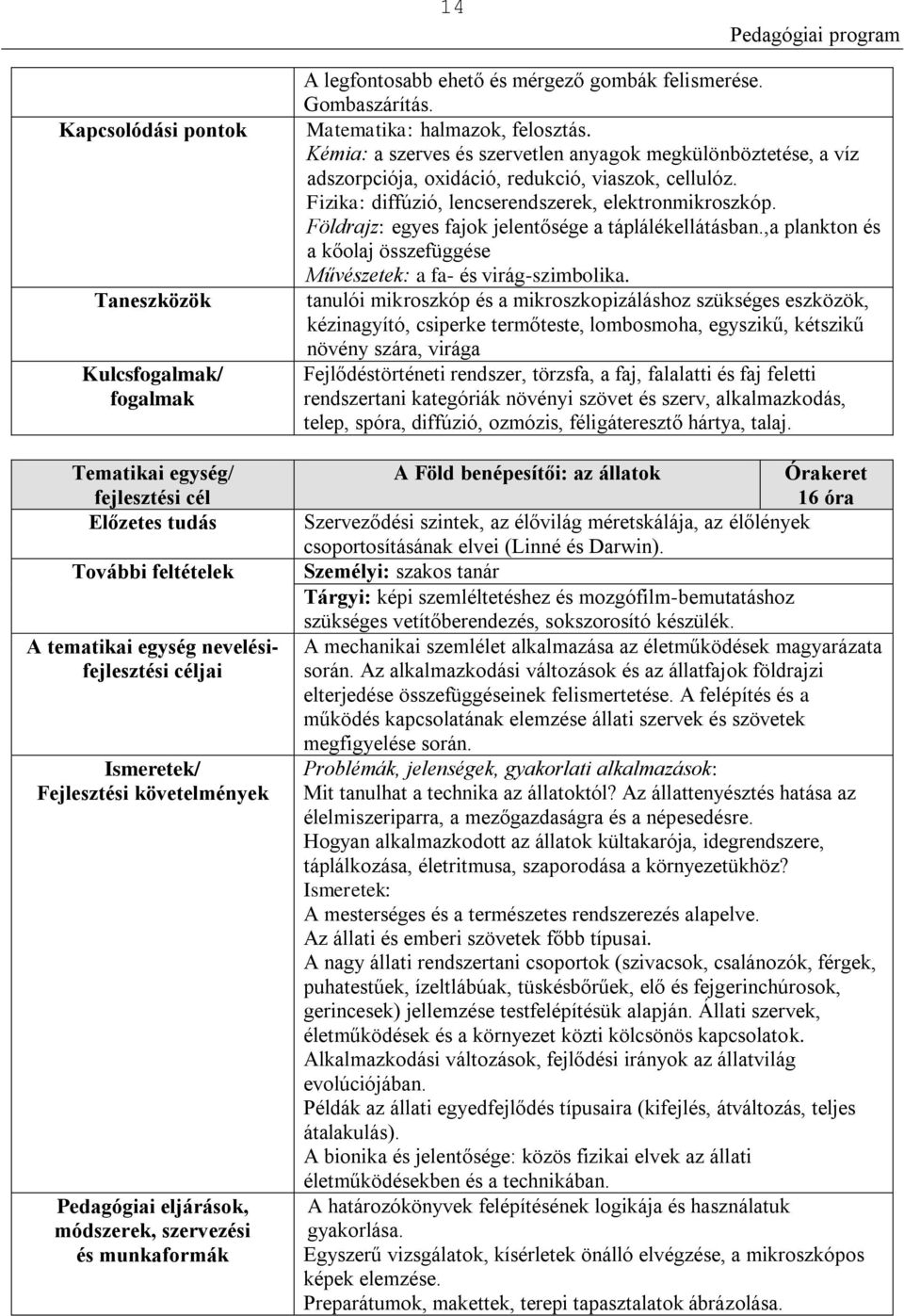 Kémia: a szerves és szervetlen anyagok megkülönböztetése, a víz adszorpciója, oxidáció, redukció, viaszok, cellulóz. Fizika: diffúzió, lencserendszerek, elektronmikroszkóp.