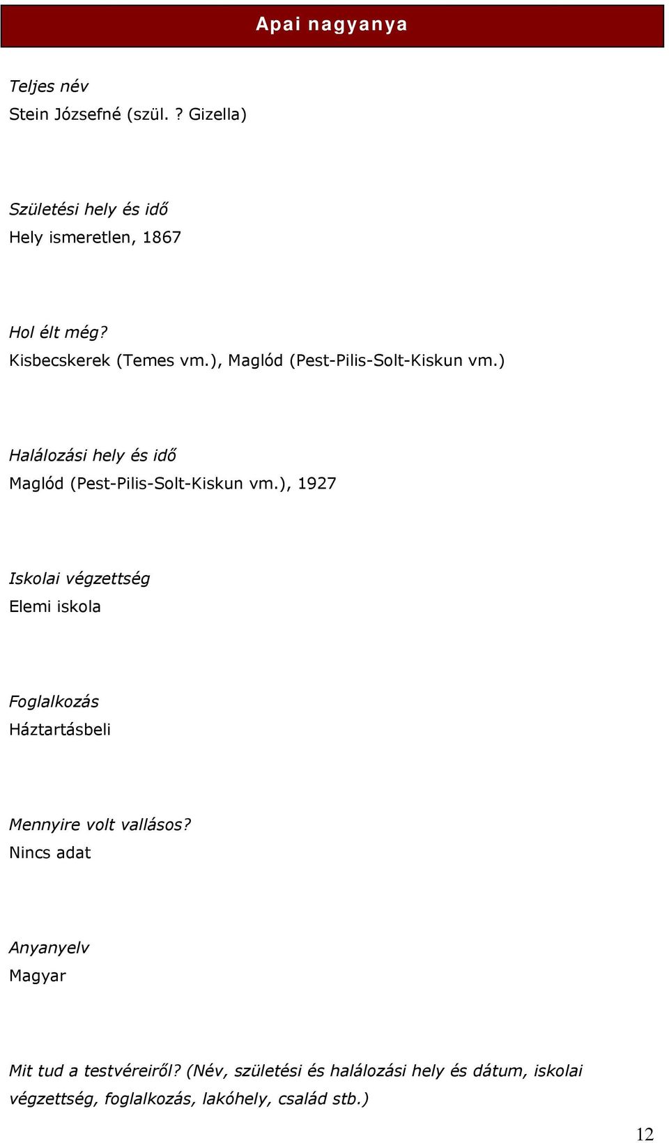 ) Halálozási hely és idő Maglód (Pest-Pilis-Solt-Kiskun vm.