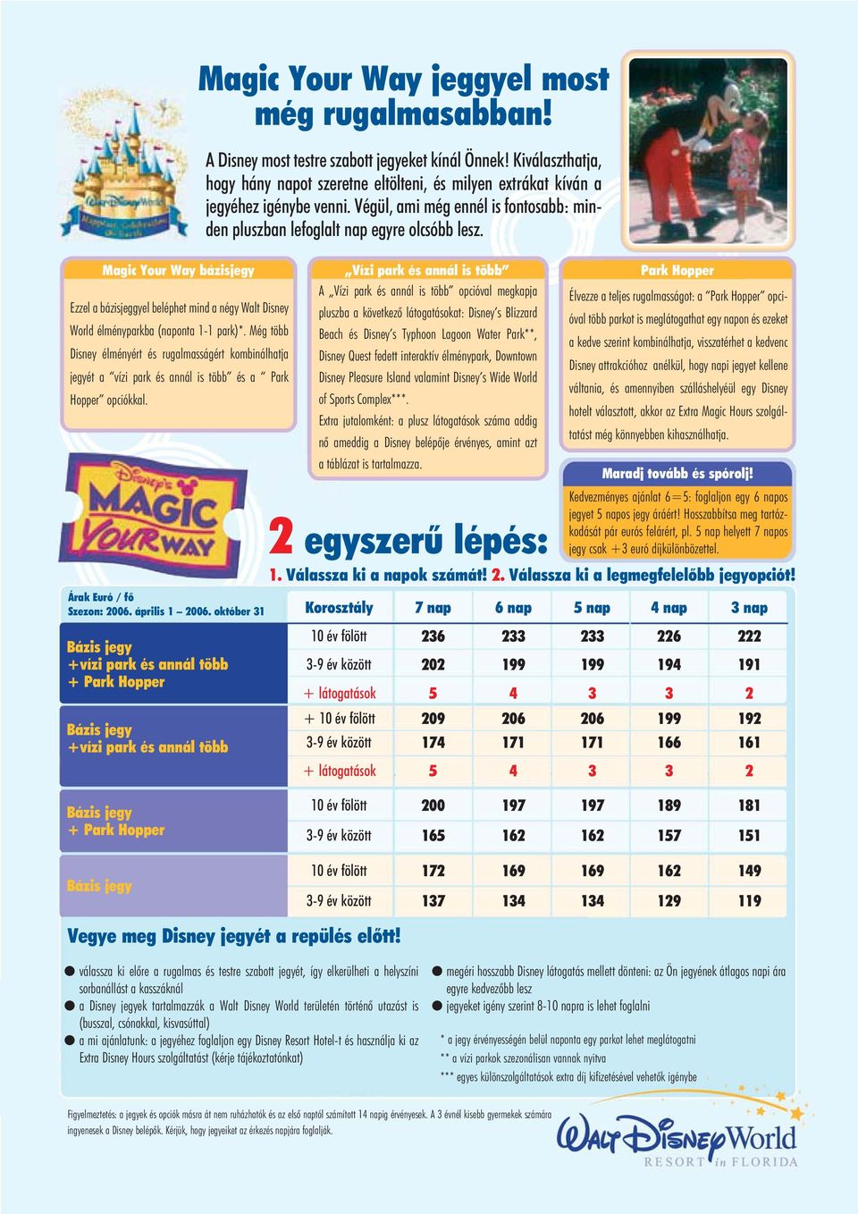 Bázis jegy +vízi park és annál több + Park Hopper Bázis jegy +vízi park és annál több Magic Your Way jeggyel most még rugalmasabban! A Disney most testre szabott jegyeket kínál Önnek!