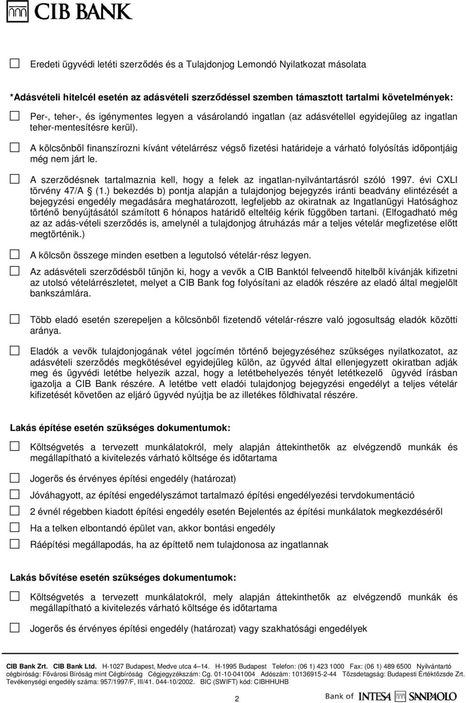 Lakáshitel igényléséhez szükséges dokumentumok listája - PDF Ingyenes  letöltés