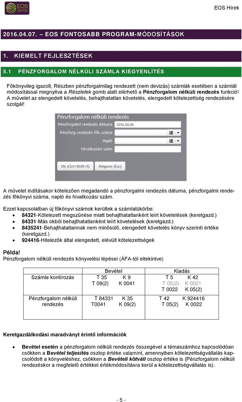 Pénzforgalom nélküli rendezés funkció! A művelet az elengedett követelés, behajthatatlan követelés, elengedett kötelezettség rendezésére szolgál!