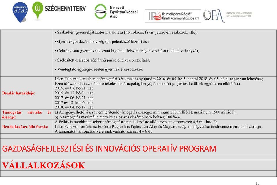 gyermek étkezőszékek. Beadás határideje: Támogatás mértéke és összege: Rendelkezésre álló forrás: Jelen Felhívás keretében a támogatási kérelmek benyújtására 2016. év 05. hó 5. naptól 2018. év 05. hó 4.