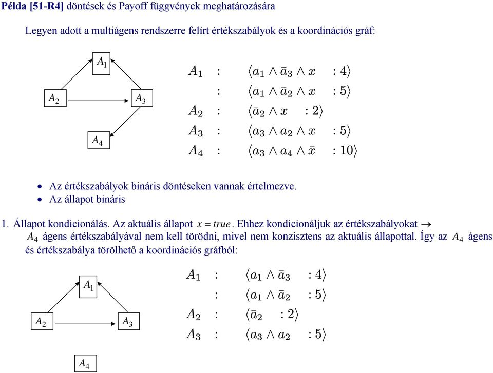 Állapot kondicionálás. Az aktuális állapot x = true.